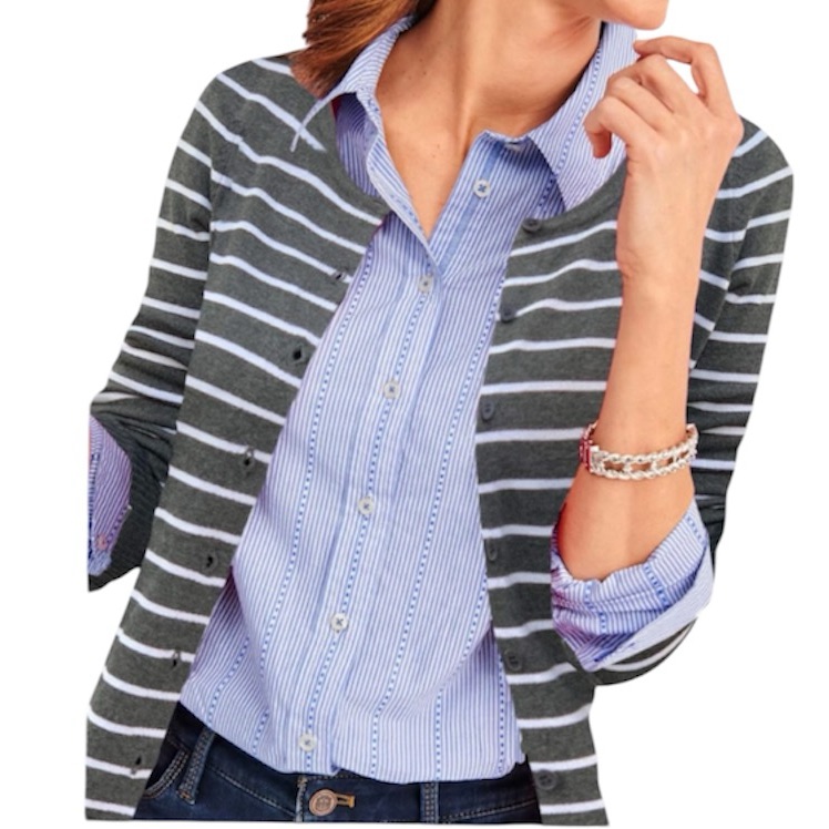 Revue Charcoal Grey Light Grey Stripe Silk Cashmere Short Sleeve Sweater Euc Xl